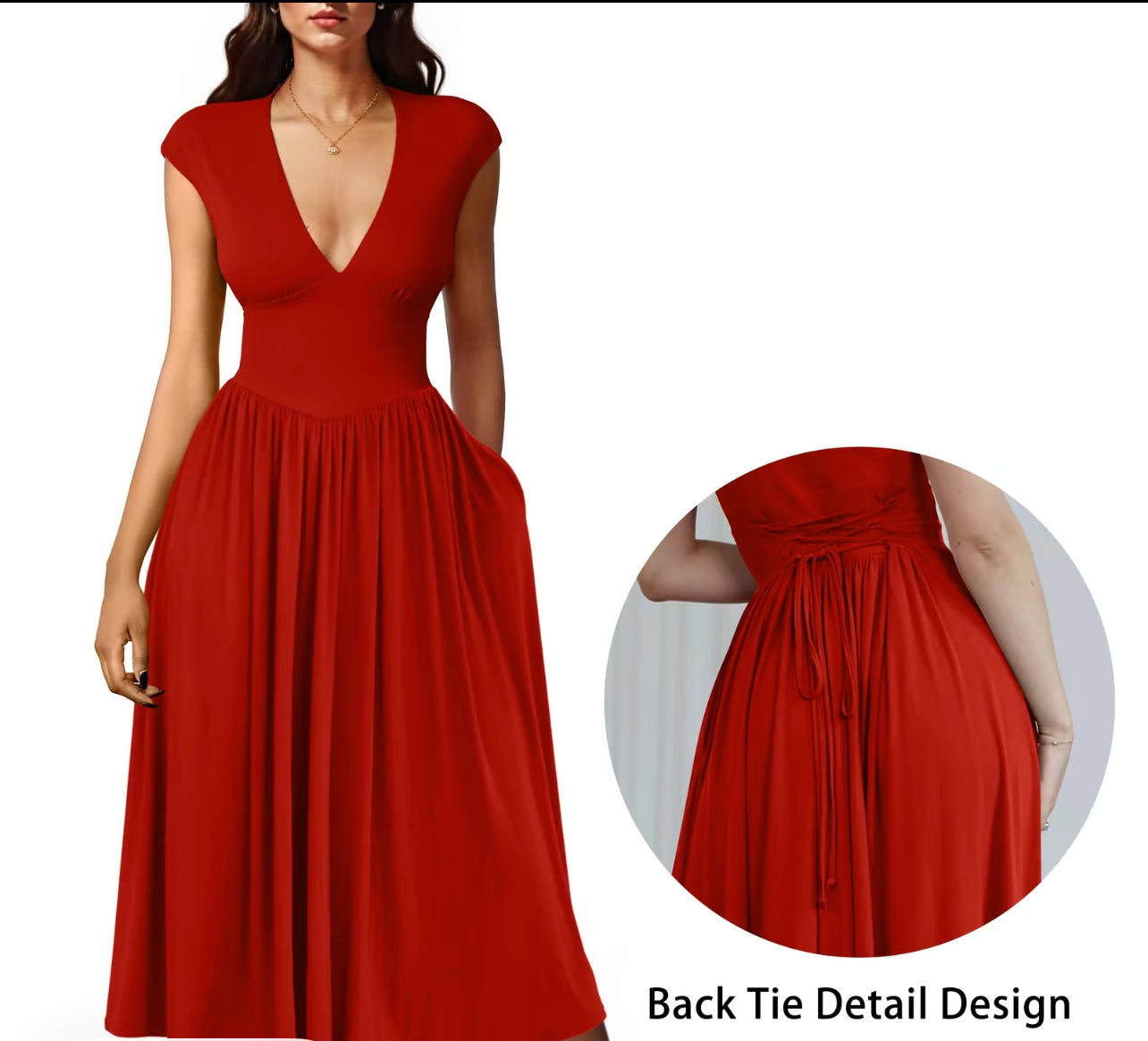 Deep V red Dress
