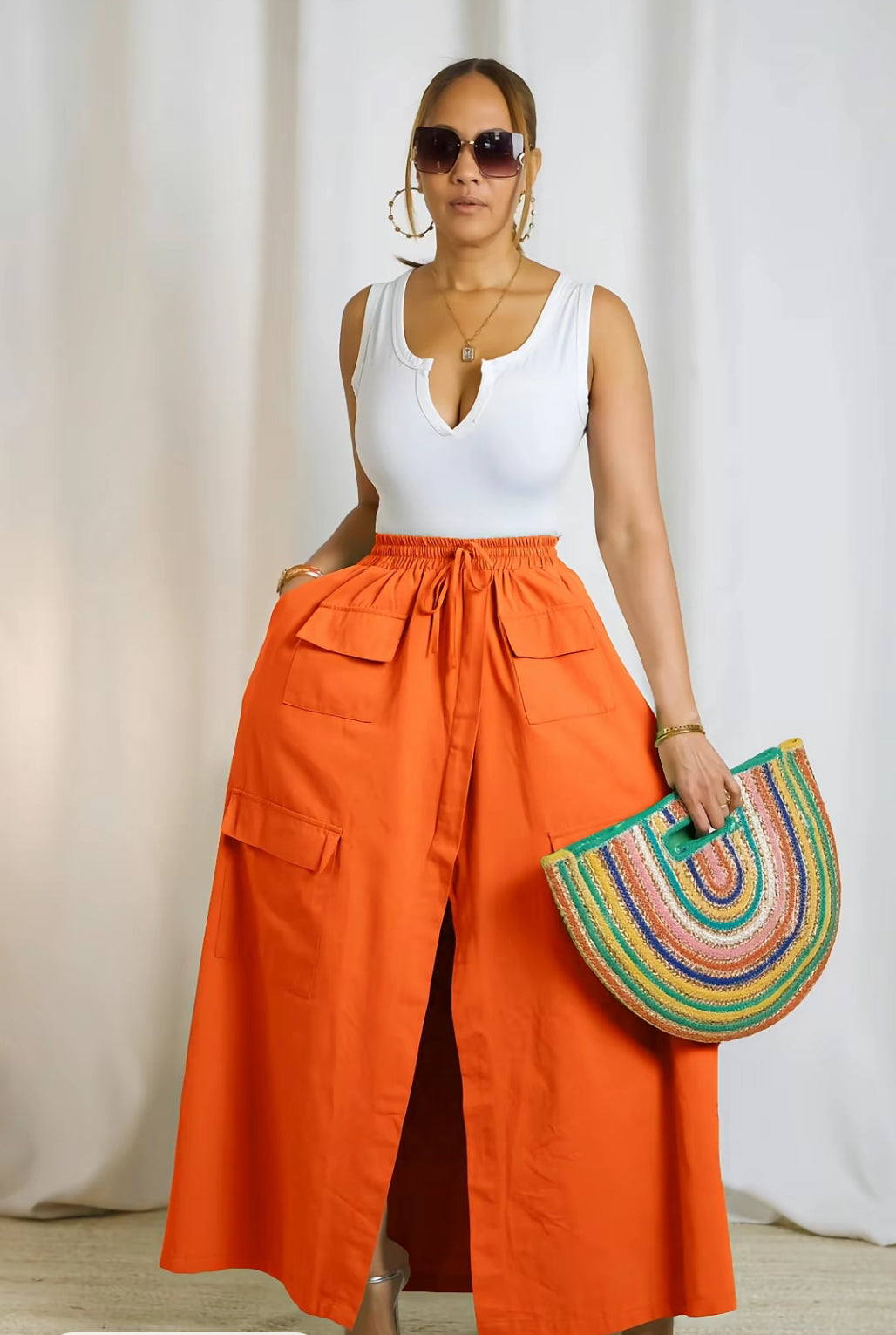 High waist cargo skirt